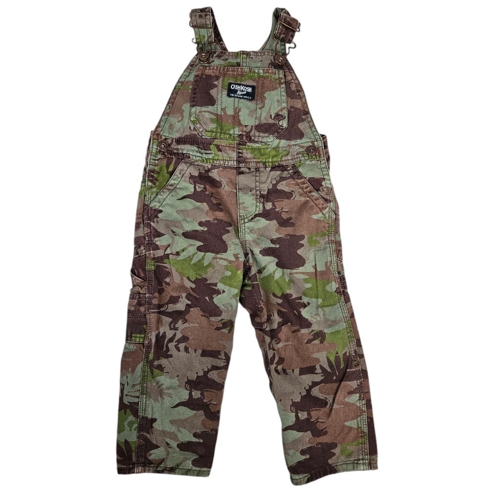 Oshkosh B'Gosh Dinosaur Camo Carpenter Vestback Bib Overalls Size 18M Boys J12